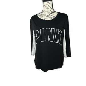 PINK Victoria's Secret Black and White 3/4 Sleeve Women's Top